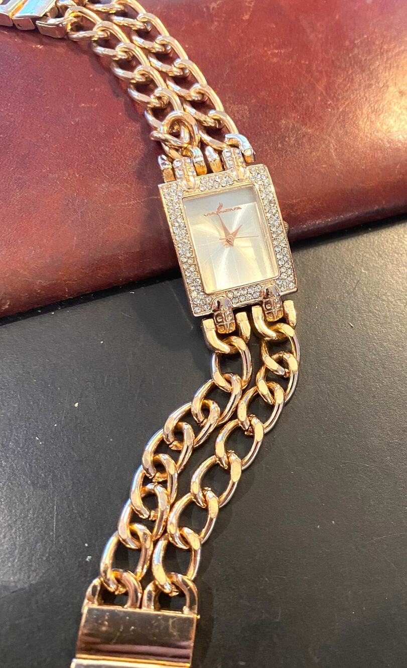 women's 23mm Rose Gold Tone ViaNova Watch, Crystal Accents, Double Strand Band